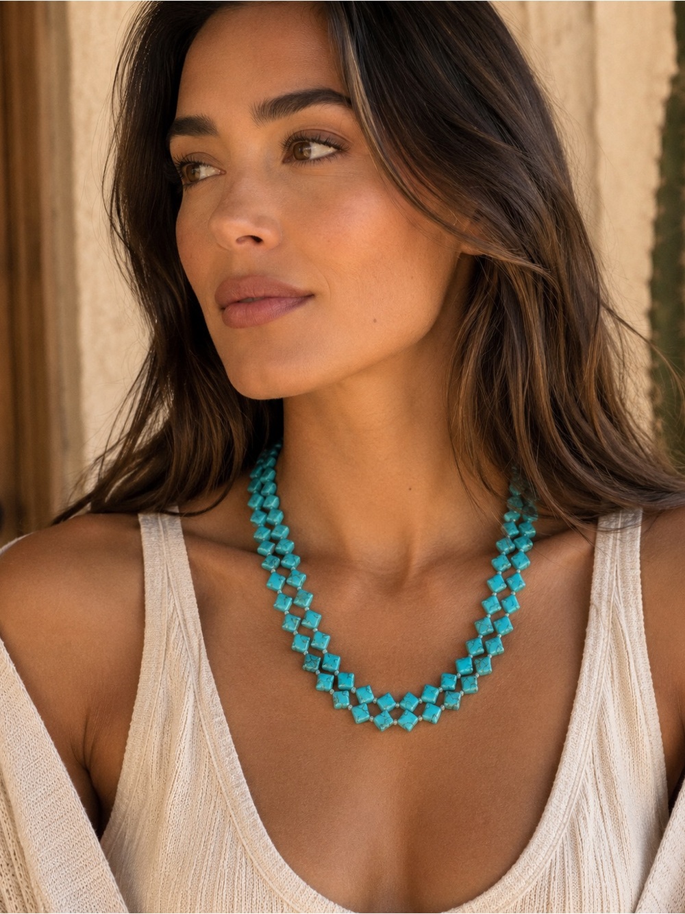 New mayamar Turquoise Stone Square wrap Necklace - Women Jewelry
